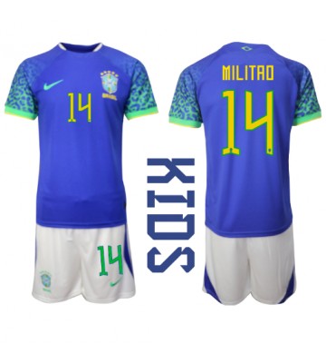 Brasilien Eder Militao #14 Replika Babytøj Udebanesæt Børn VM 2022 Kortærmet (+ Korte bukser)